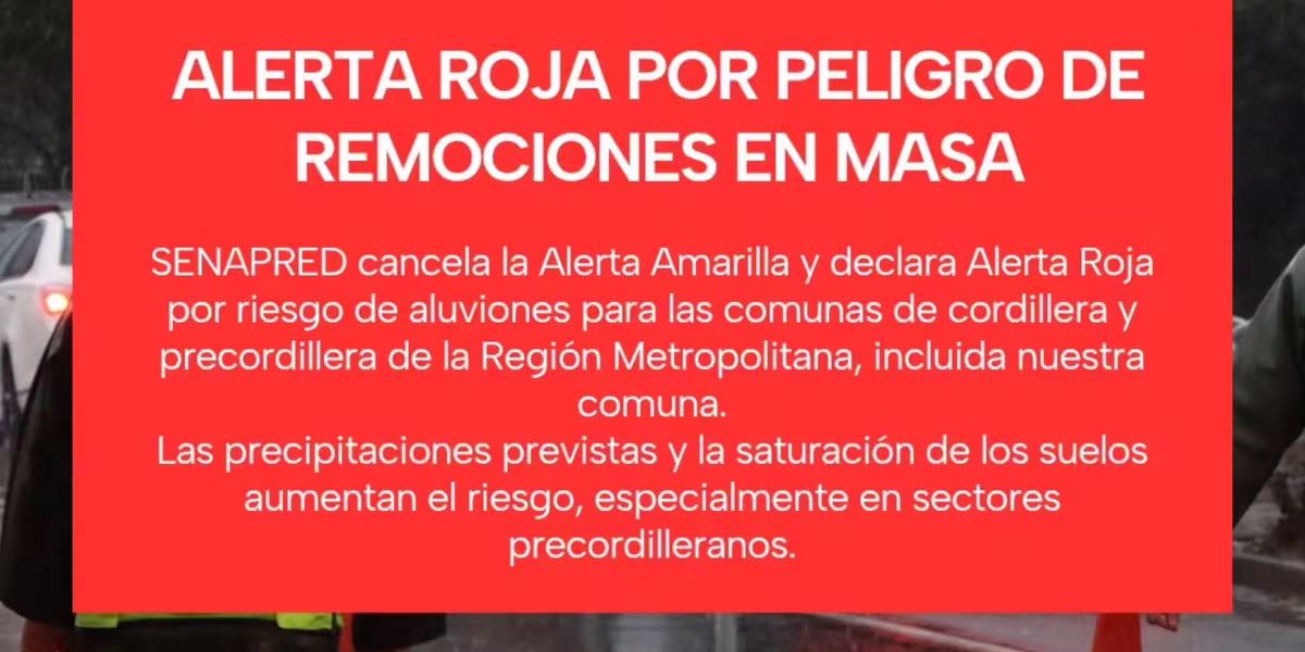 ALERTA ROJA POR PELIGRO DE REMOCIONES EN MASA